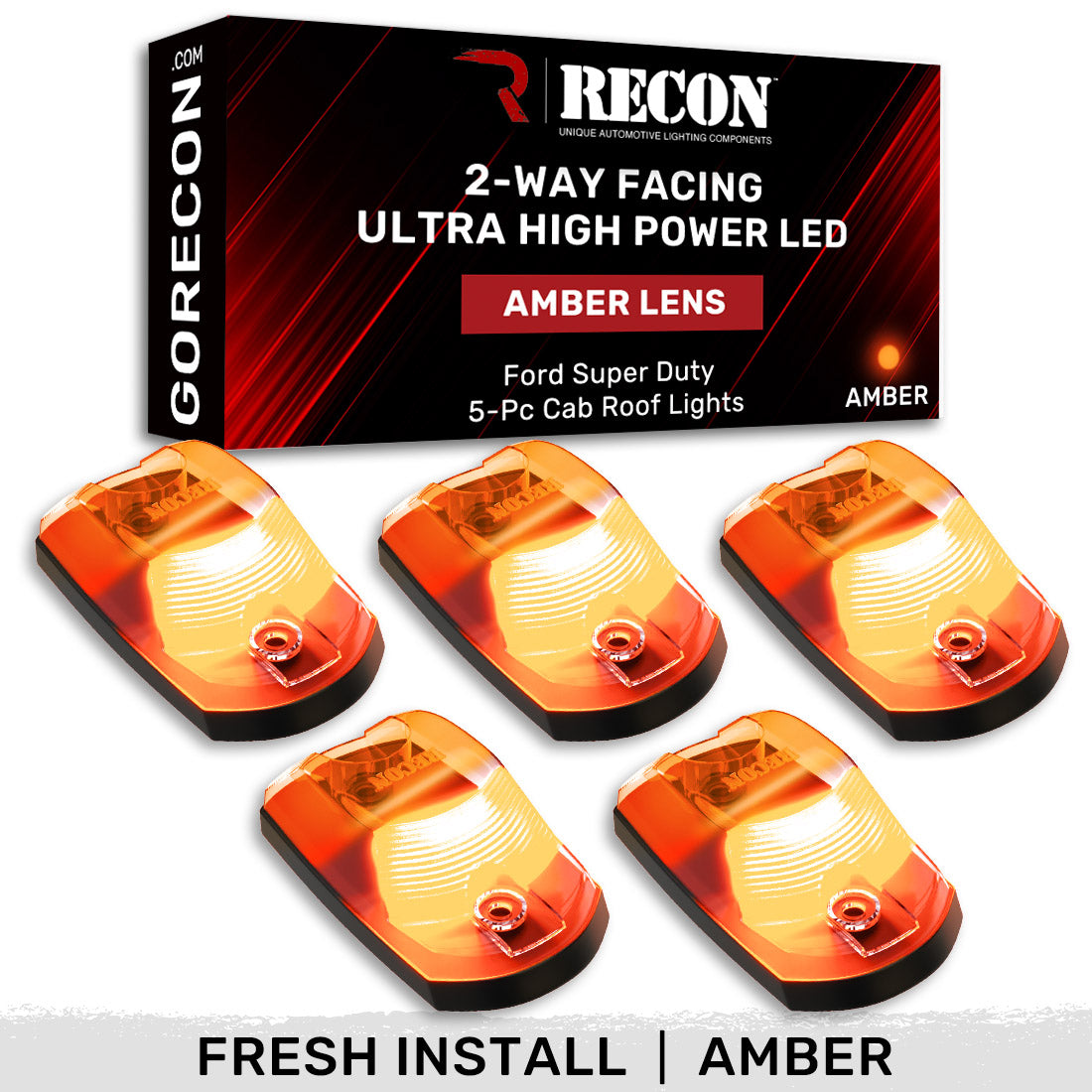 Ford Super Duty 17-25 5-Piece Cab Roof Light Set 2-Way Front & Rear Facing Ultra High-Power LEDs Multiple Lens & Colors - (ATTN: For models that DID NOT come with factory cab roof lights)