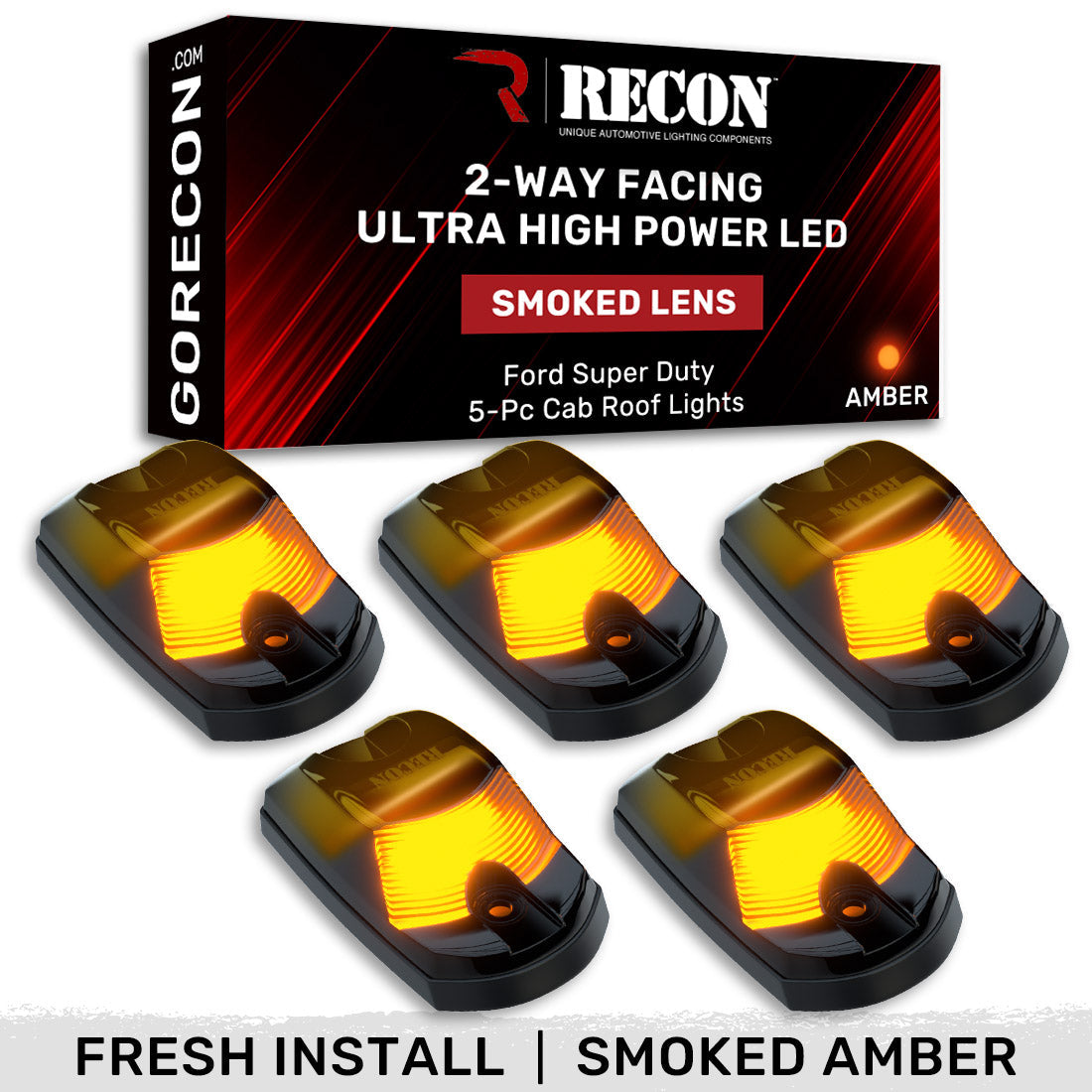 Ford Super Duty 17-25 5-Piece Cab Roof Light Set 2-Way Front & Rear Facing Ultra High-Power LEDs Multiple Lens & Colors - (ATTN: For models that DID NOT come with factory cab roof lights)