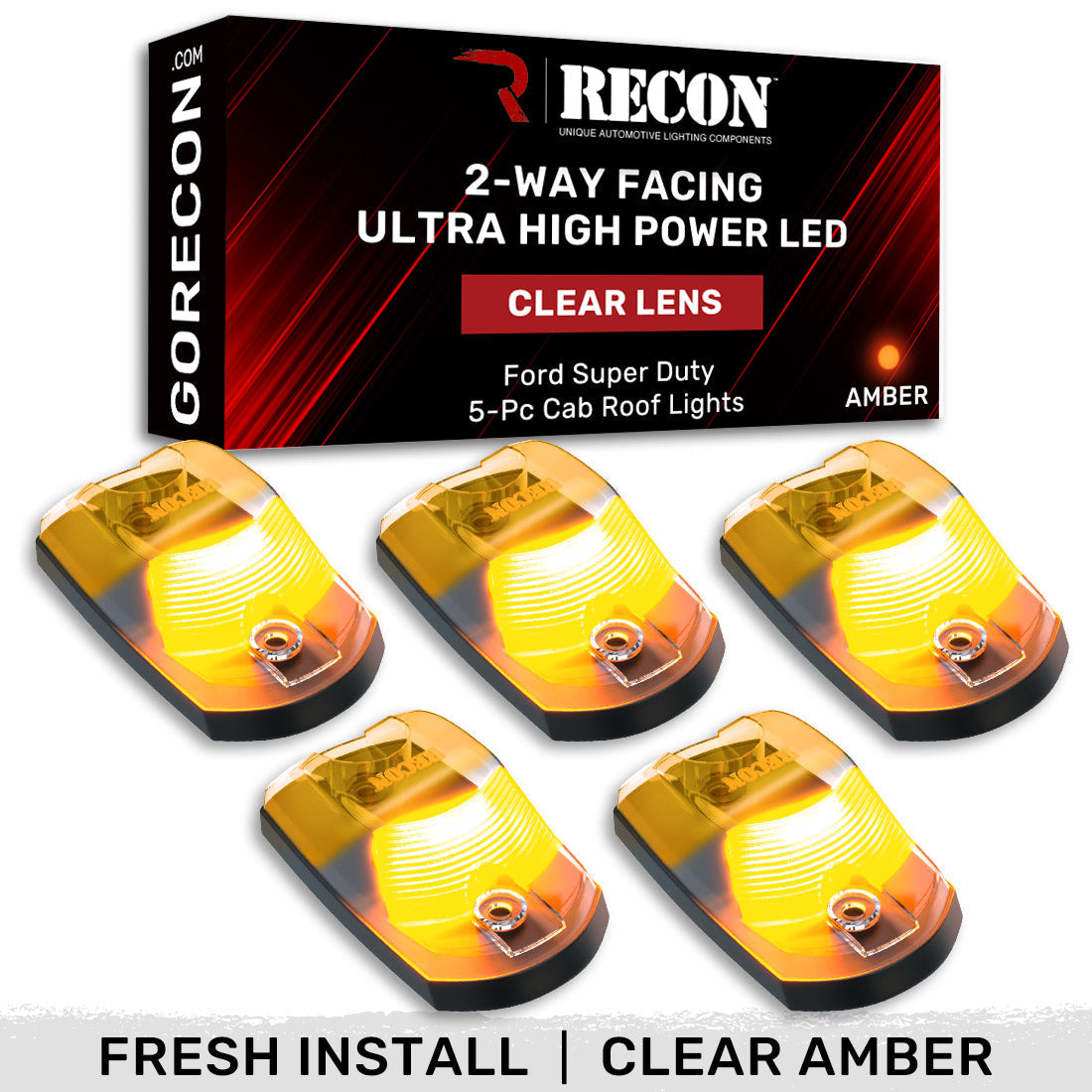 Ford Super Duty 17-25 5-Piece Cab Roof Light Set 2-Way Front & Rear Facing Ultra High-Power LEDs Multiple Lens & Colors - (ATTN: For models that DID NOT come with factory cab roof lights)
