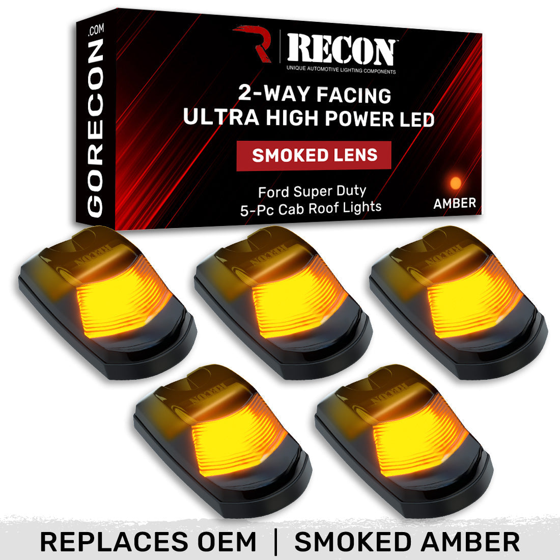 Ford Super Duty 17-22 5-PC Cab Roof Light Set 2-Way Front & Rear Facing Ultra High-Power LEDs (Replaces Factory/OEM Cab Lights Only) - Multiple Options