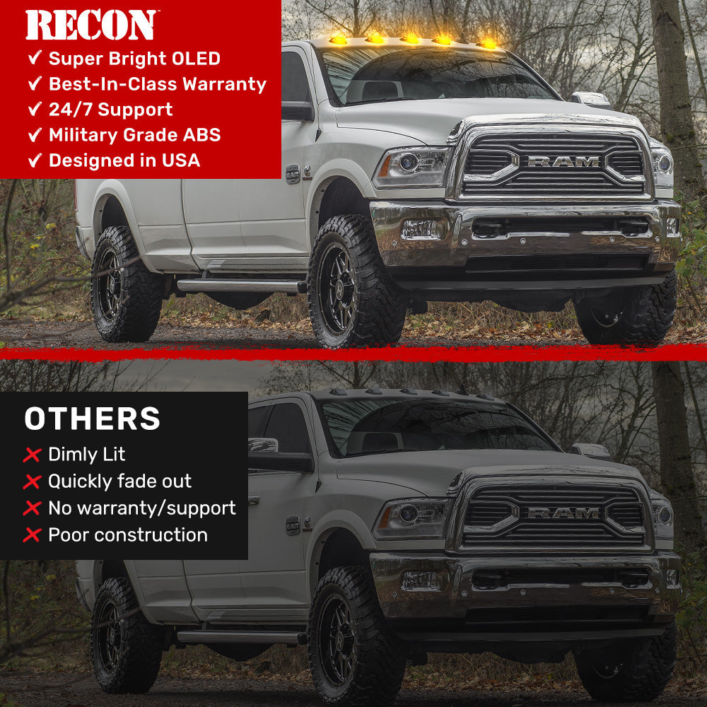 Dodge RAM HD 2500/3500 19-25 5 Piece Cab Roof Light Set 2-Way Front & Rear Facing Ultra High-Power LEDs Multiple Lens & Colors