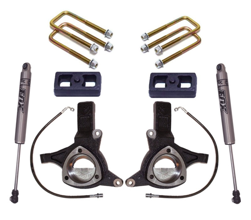 MaxTrac 16-18 GM C1500 2WD avec suspension en acier estampé. Kit de levage de broche MaxPro Elite 5 po/3 po avec amortisseurs FOX