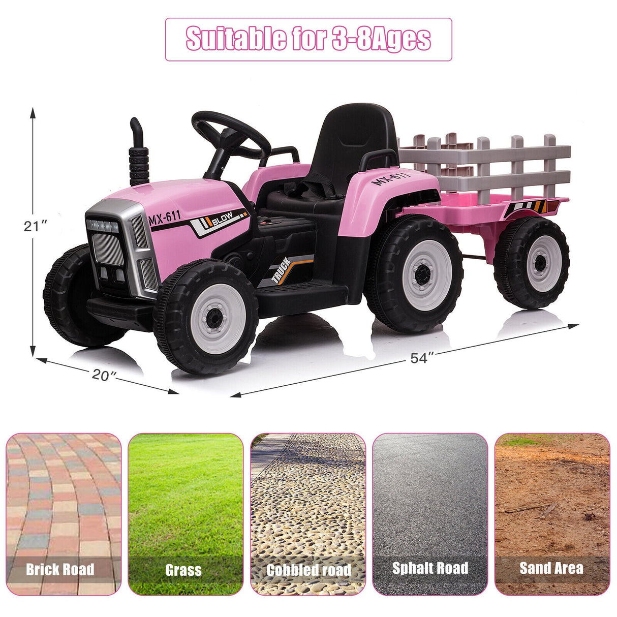 3-Speed Electric 12V Tractor Ride-On Car for Kids with Remote Control