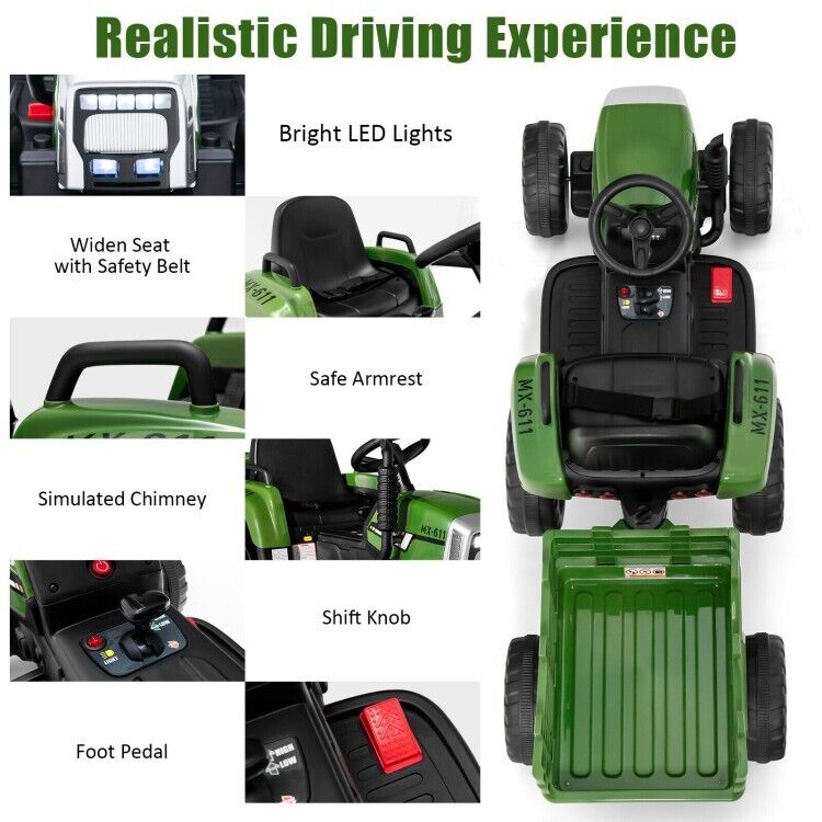 3-Speed Kids Ride-On Tractor with Ground Loader Attachment