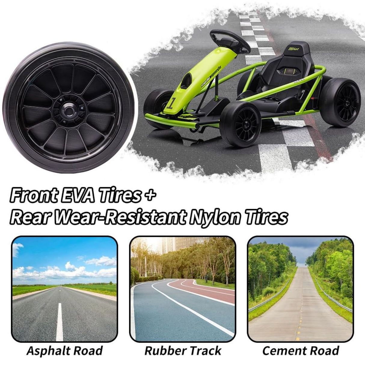300W*2 Electric Go Kart for Kids 8-12 Years with Music and 175LBS Weight Capacity