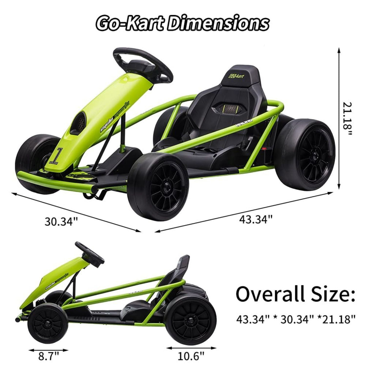 300W*2 Electric Go Kart for Kids 8-12 Years with Music and 175LBS Weight Capacity
