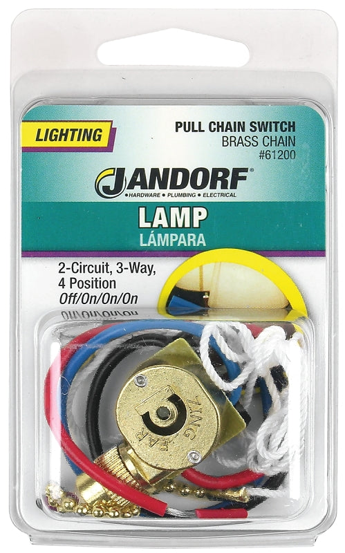 Brass Pull Chain Switch 2 CIRCUIT, 3 WAY, 4 POSITION OFF/ON/ON/ON #61200 Jandorf