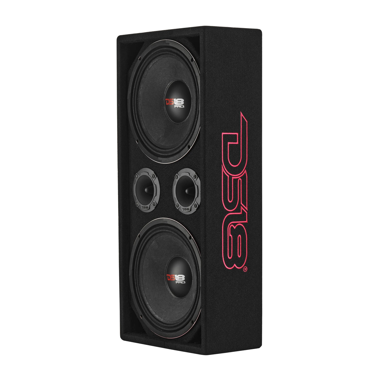 Loaded Voceteo Enclosure with Dual 10" Mids, Dual 3.78" Tweeters, Amplifier & Speakon Cable