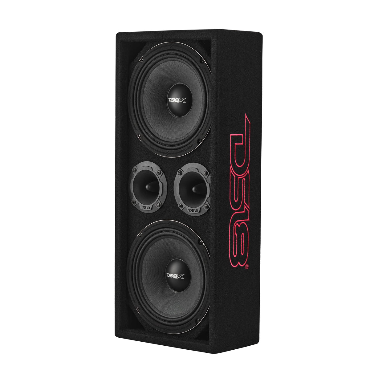 Loaded Voceteo Enclosure with Dual 8" Speakers, Dual 3.78" Tweeters, Amplifier & Speakon Cable