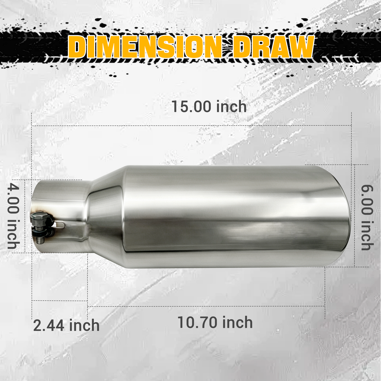 Trucktok 4" Inlet 6" Outlet 15" Overall Length Stainless Steel Bolt On Exhaust Tailpipe Tip TruckTok