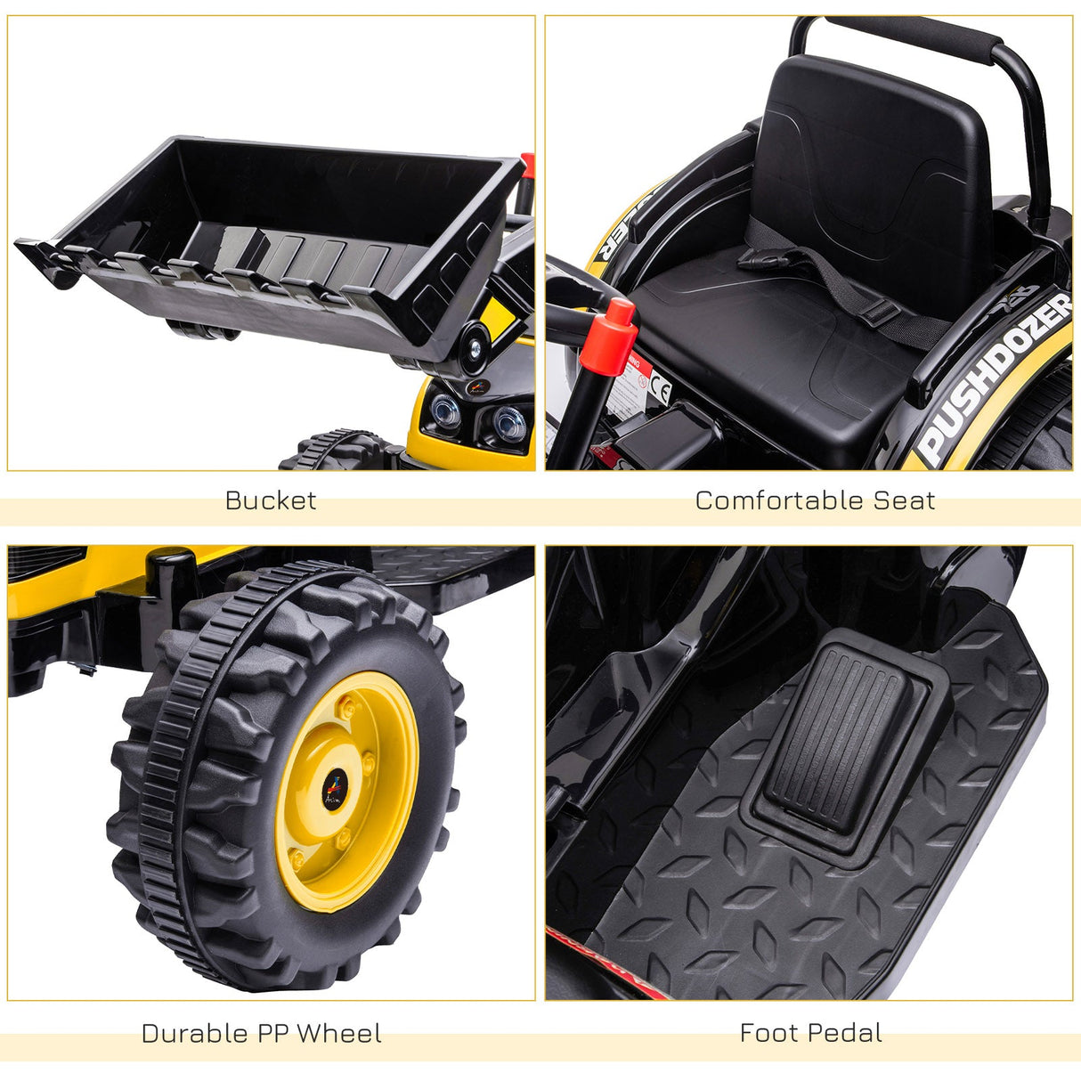 Excavator 6V Battery Tractor with Music and Headlight for Kids' Riding Fun