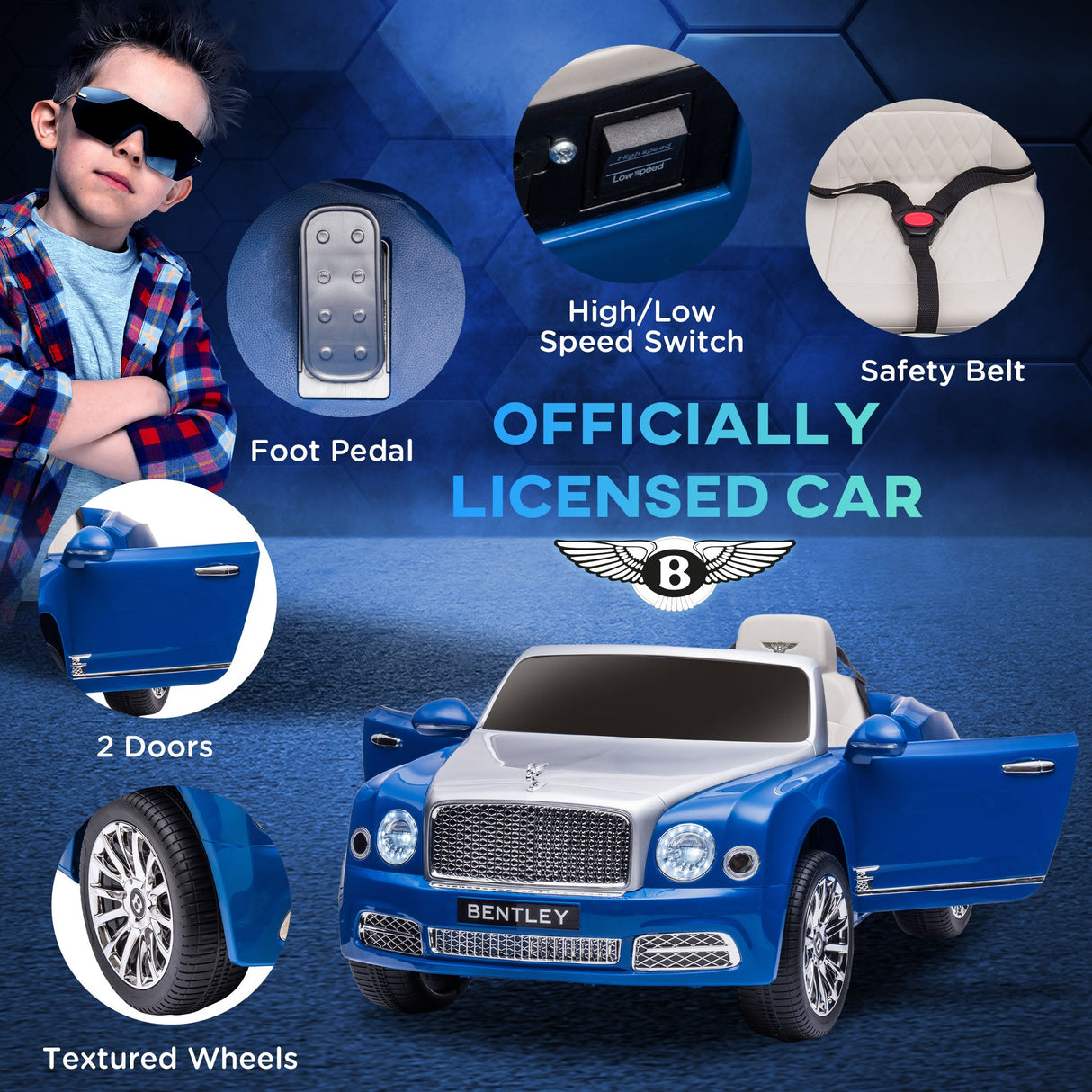 Bentley Mulsanne 12V Electric Ride On Car with LED Lights and MP3 Player
