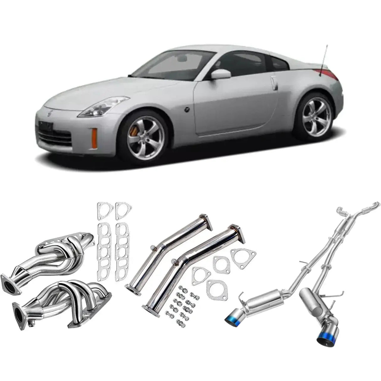 Exhaust Header/Downpipe/CatBack w/ 4.5 Inches Dual Burnt Tips All-In-One Kit for 2003-2006 Nissan 350Z Infiniti G35