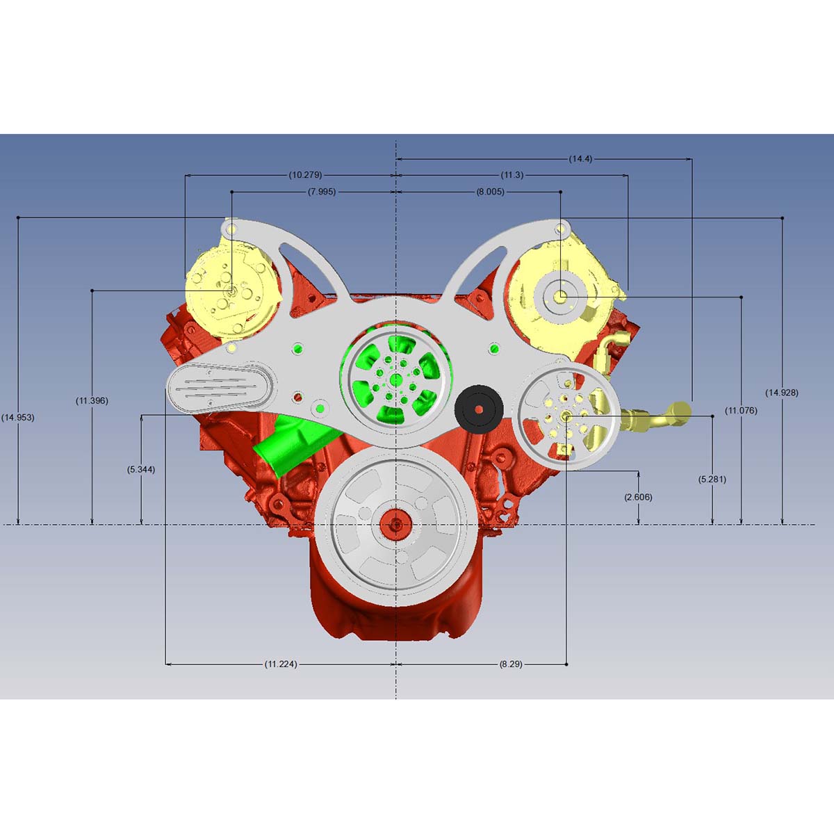 GM BB Standard and Tall Deck Compatible Front Accessory Drive - Full Serpentine with Alternator | Power Steering | Water Pump | Brackets and Bolts