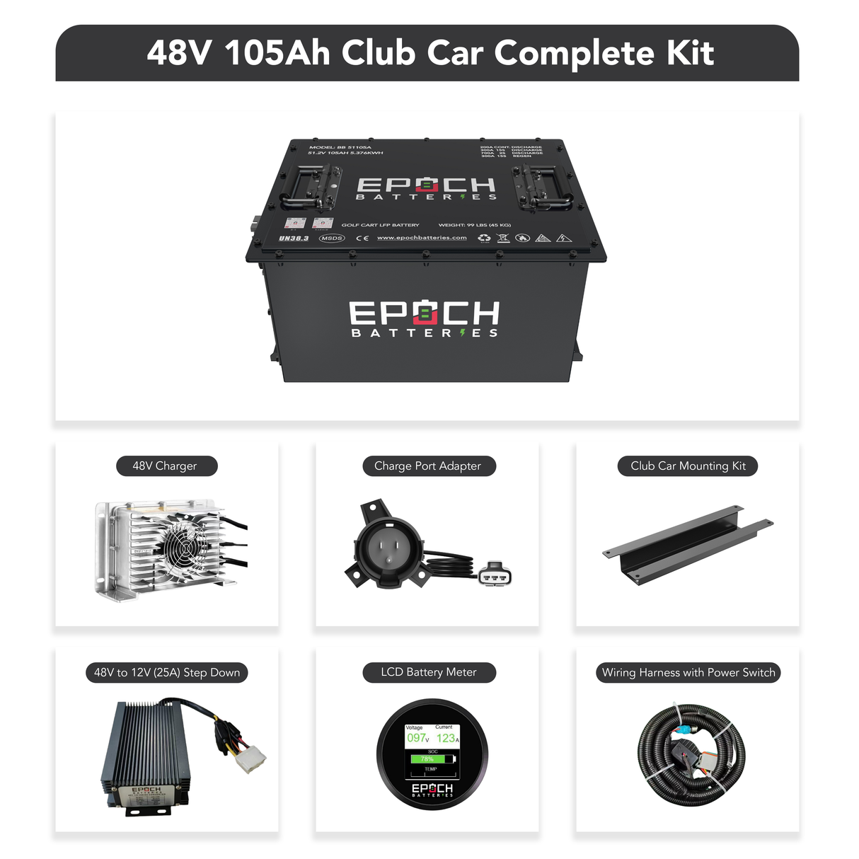 Epoch Batteries 48V 105Ah LiFePO4 Golf Cart Battery Complete Kit