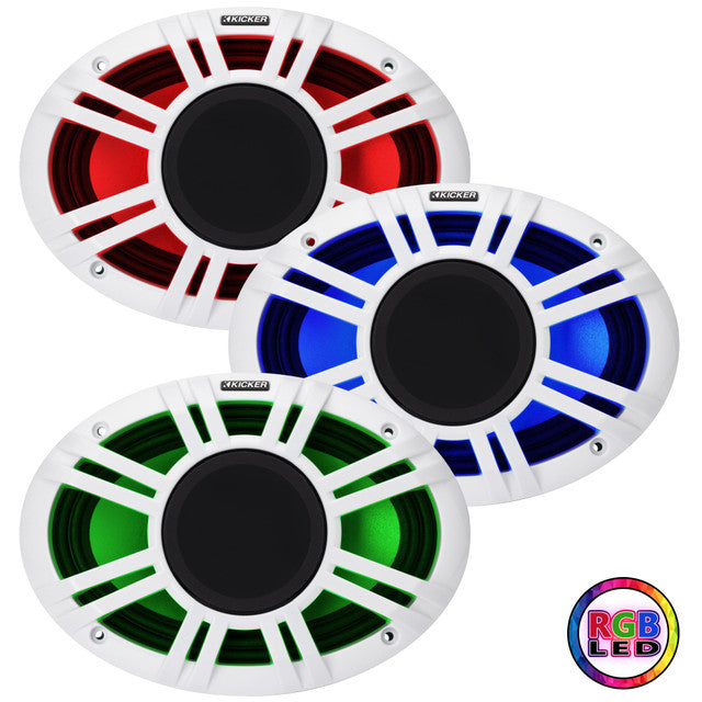 Kicker KMXL69 | 6"x9" KMXL Horn RGB LED Marine Coaxial Speakers 4-Ohm (Pair) Kicker