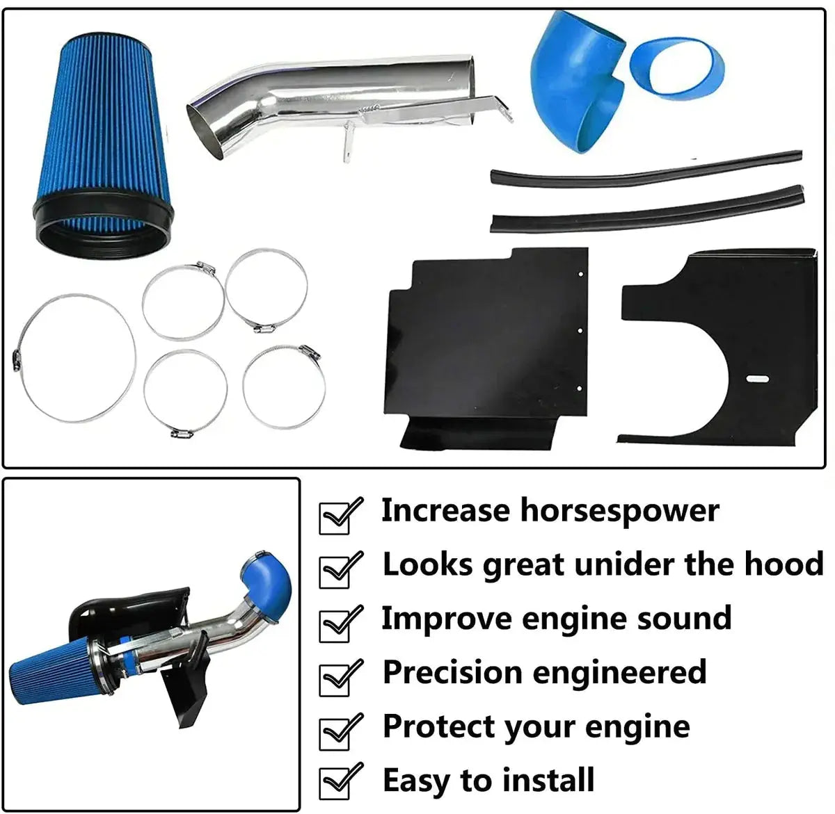 Cold Air Intake + Headers Kit for 1999–2006 Chevy Silverado/Avalanche 1500 4.8L 5.3L 6.0L 2WD