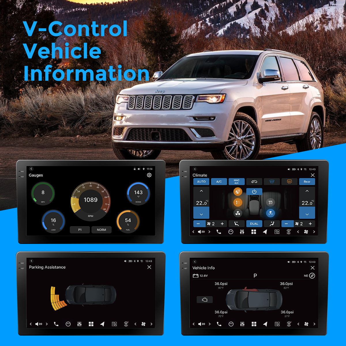 VISION 9” Custom-Fit Car Stereo for Jeep Grand Cherokee with 5” Screen 2014-2020