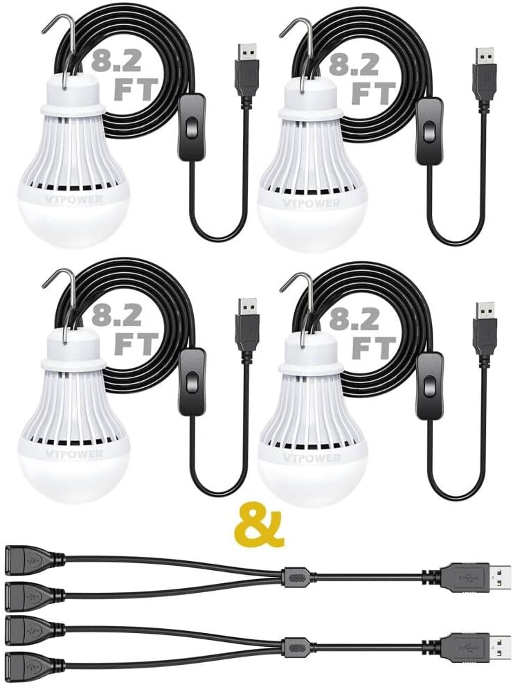 4 Pack Portable LED Bulb, 5W USB LED Camping Light TekShack