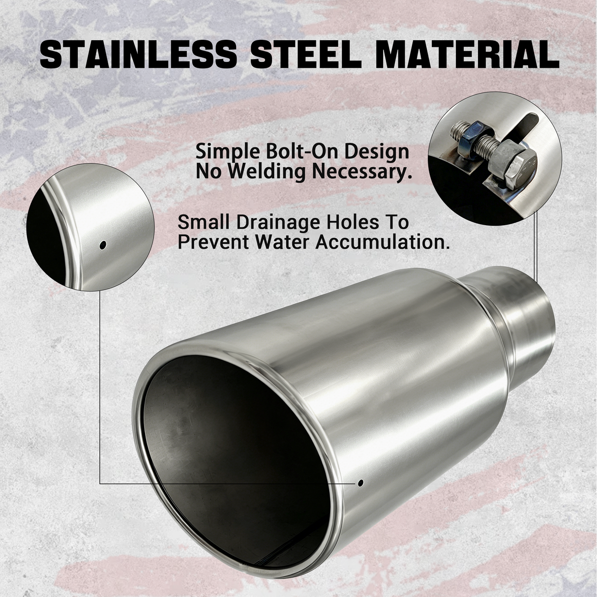 Trucktok 4" Inlet 6" Outlet 12" Overall Length Stainless Steel Bolt On Exhaust Tailpipe Tip TruckTok