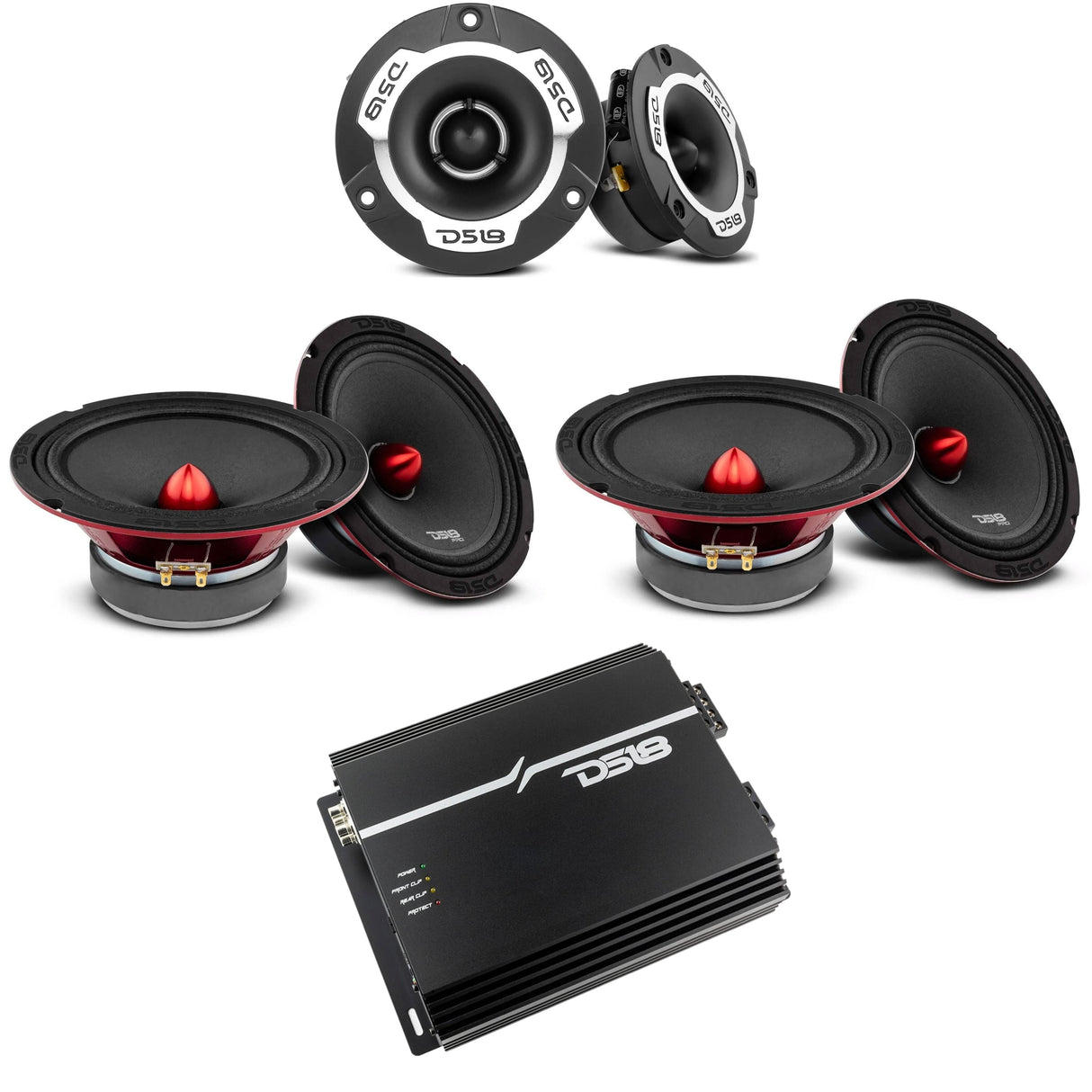 DS18 4 Channel Amplifier 2 TWX1 Super Tweeters 4x 6.5 Full Range Loud Speakers