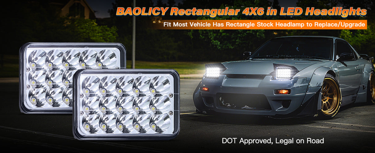4x6 Inch LED Headlights DOT Approved High Low Beam Rectangle 2-Pack