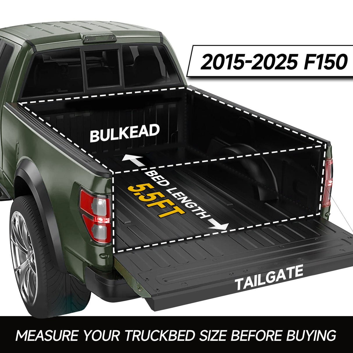 Trucktok 2015-2025 Ford F150 5.5FT Hard Tri-Fold Tonneau Cover Truck Bed Pickup TruckTok