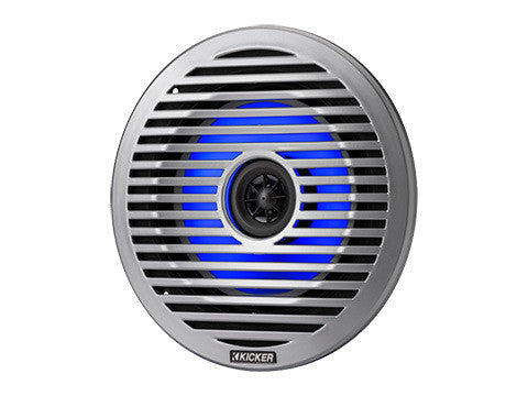 Kicker KM614FL 6.5" Thin-Mount RGB LED Marine Coaxial Speakers 4-Ohm - White & Silver Grilles (Pair) Kicker