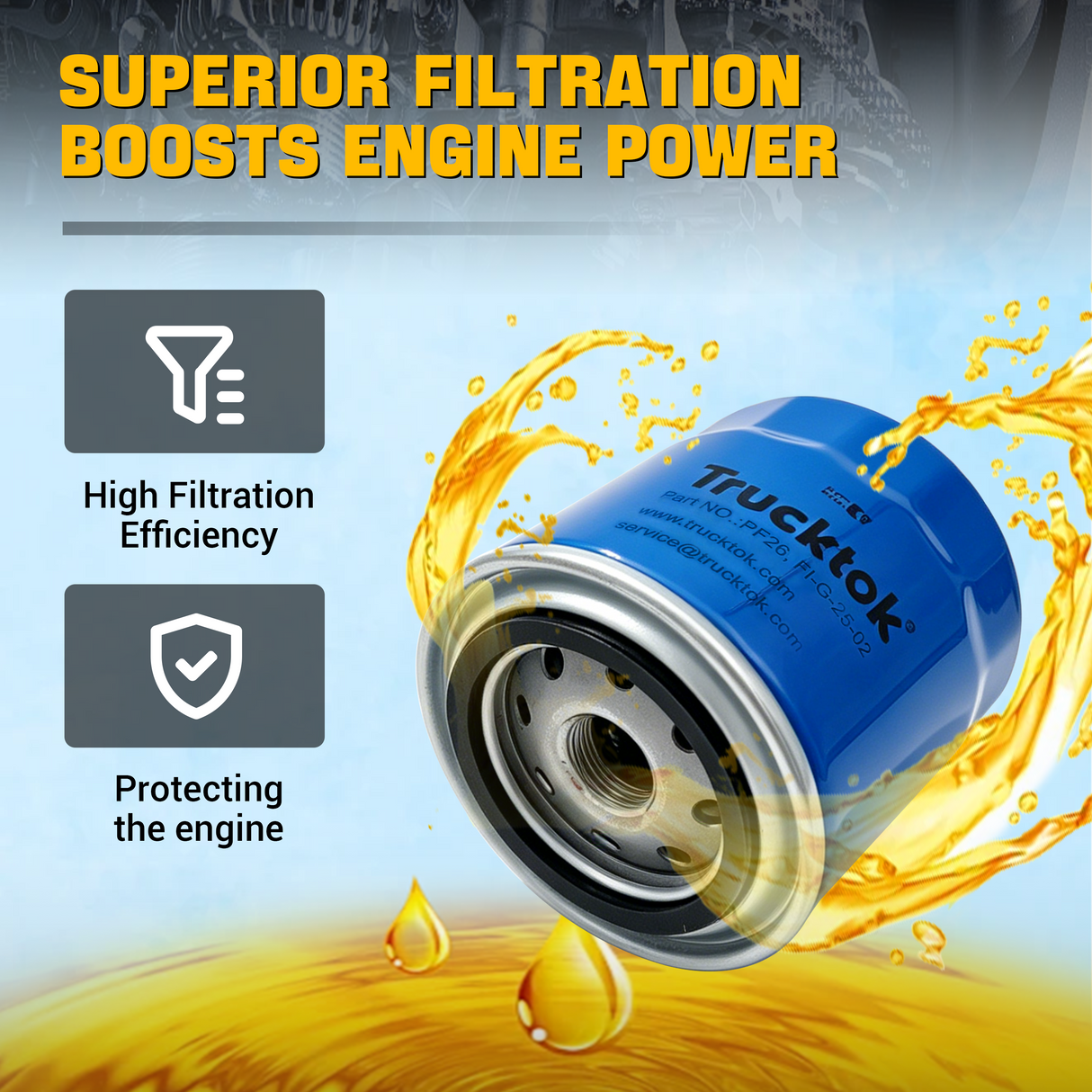 Trucktok 2020-2026 Silverado Sierra 6.6L Duramax Oil Filter Replaces PF26 12684038 TruckTok
