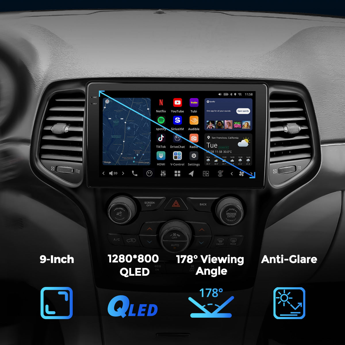 VISION 9” Custom-Fit Car Stereo for Jeep Grand Cherokee with 5” Screen 2014-2020