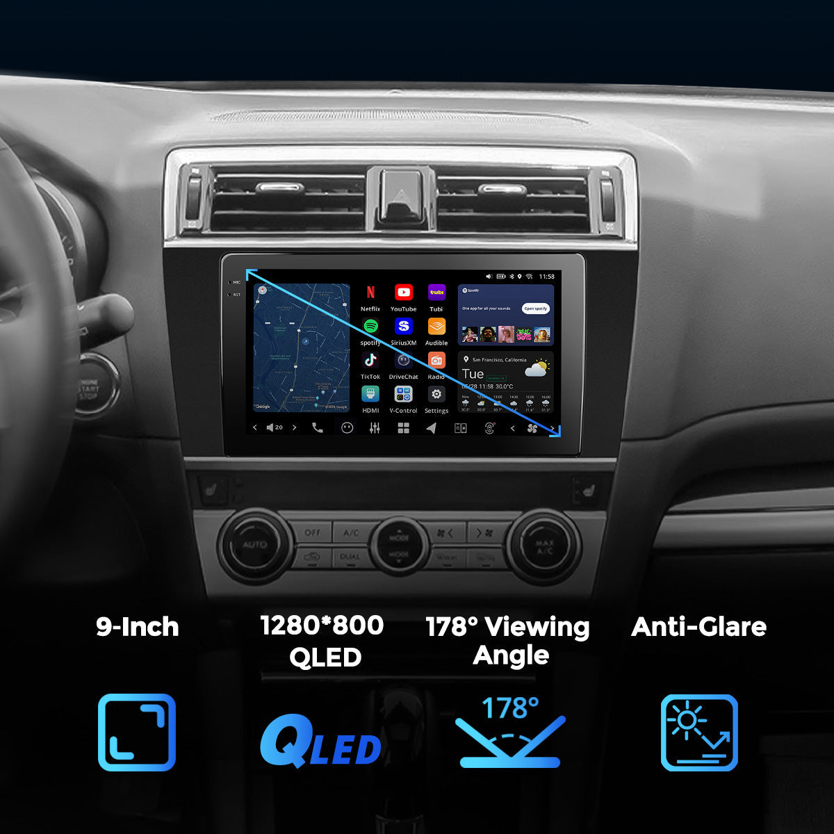 VISION 9” Custom-Fit Car Stereo for Subaru Outback 2015-2017