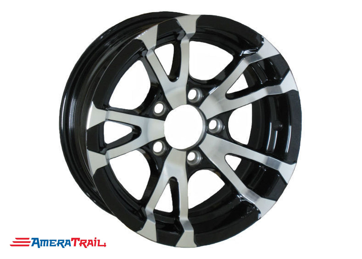 15" 5 Lug Avalanche Black and Silver Trailer Rim - 5 on 4.5" Lug Pattern - 6" Width