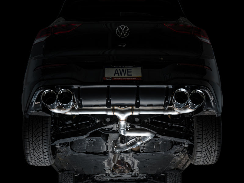Échappement quadruple AWE MK8 pour Volkswagen Golf R 3 pouces Track Edition - Embouts chromés argentés