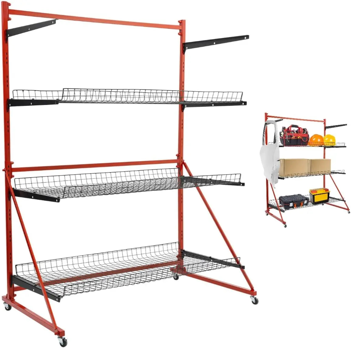 TTeralmon 3 Shelf Universal Auto Body Rolling Parts Storage Rack J-J-F-T-B-H