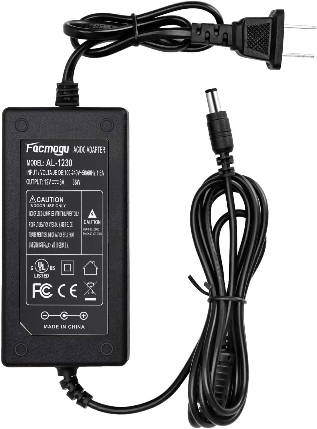 Facmogu 12V 3A Power Adapter, 36W AC/DC Converter with 5.5x2.5mm & 5.5x2.1mm Connectors TekShack