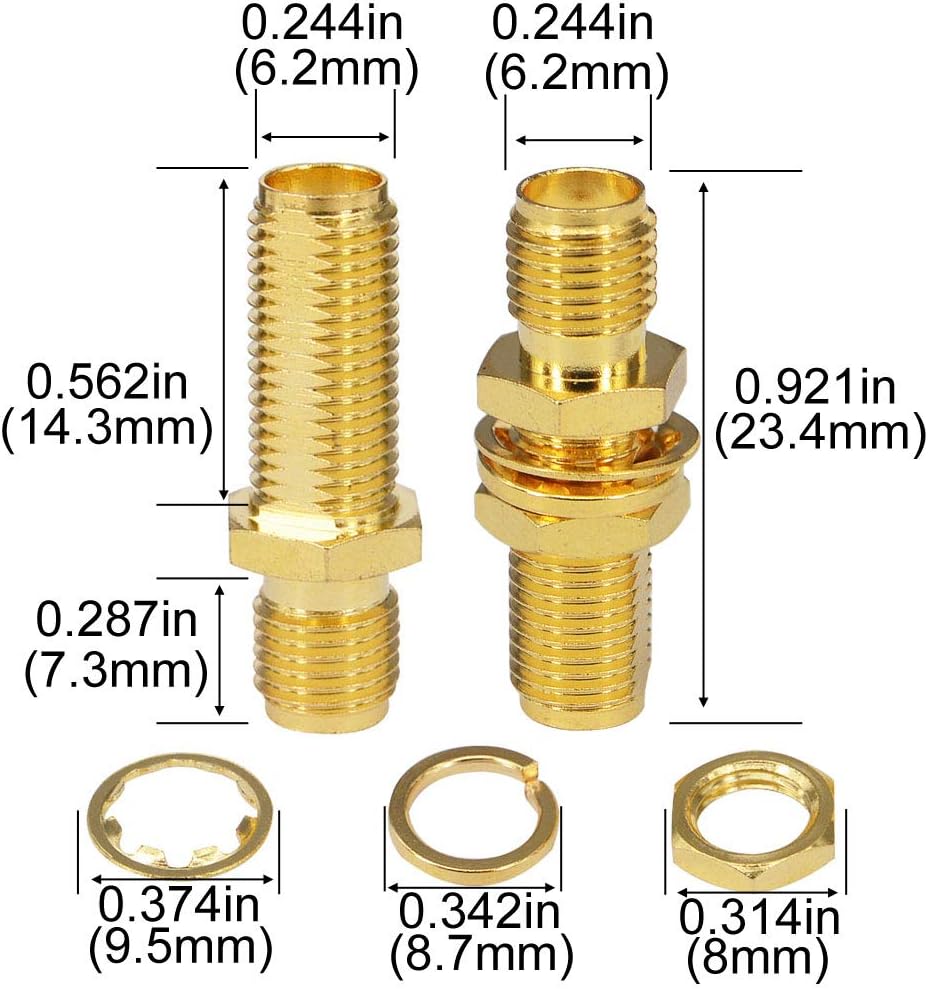 SMA Female to Female Bulkhead Coax Connector – 1-Pack TekShack