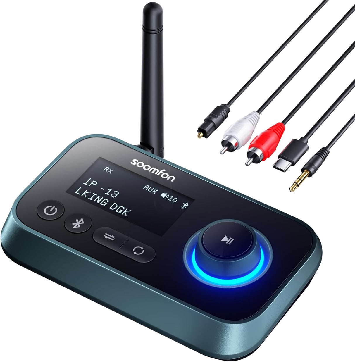 Bluetooth Transmitter – Dual Headphones, RCA/AUX/Optical, LCD Soomfon
