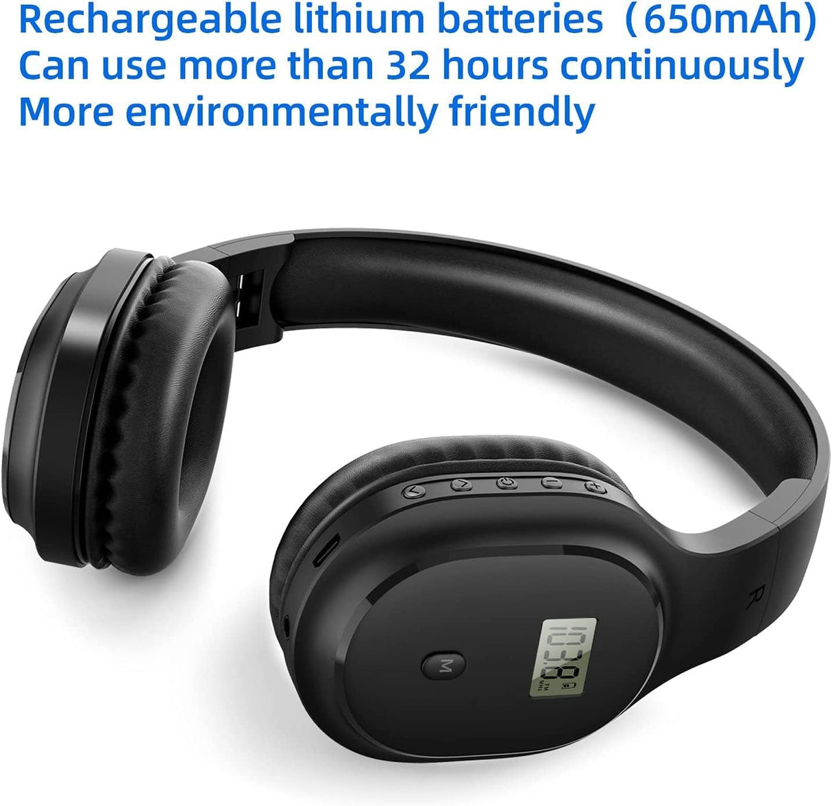 Rechargeable FM Radio Headphones with Soft Ear Muffs & Built-In Receiver TekShack
