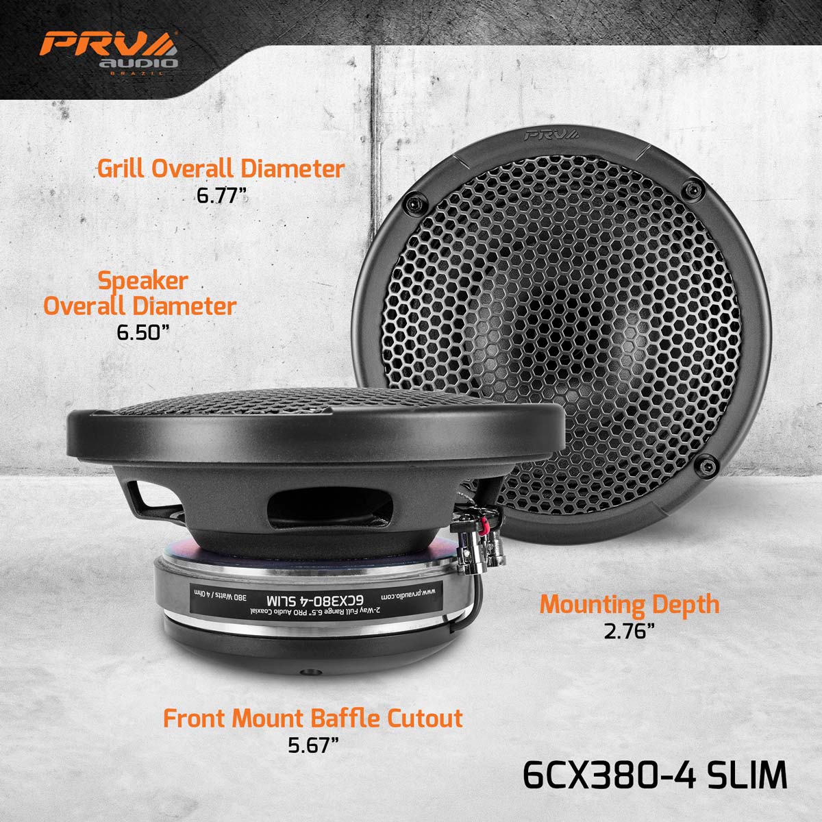 PRV Audio 6CX380-4 SLIM | 6.5" 380W RMS Coaxial Speaker (Single) PRV Audio