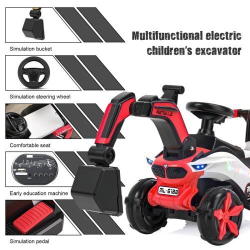 6V Battery Powered Electric Excavator Ride-On Toy Car for Kids with Helmet