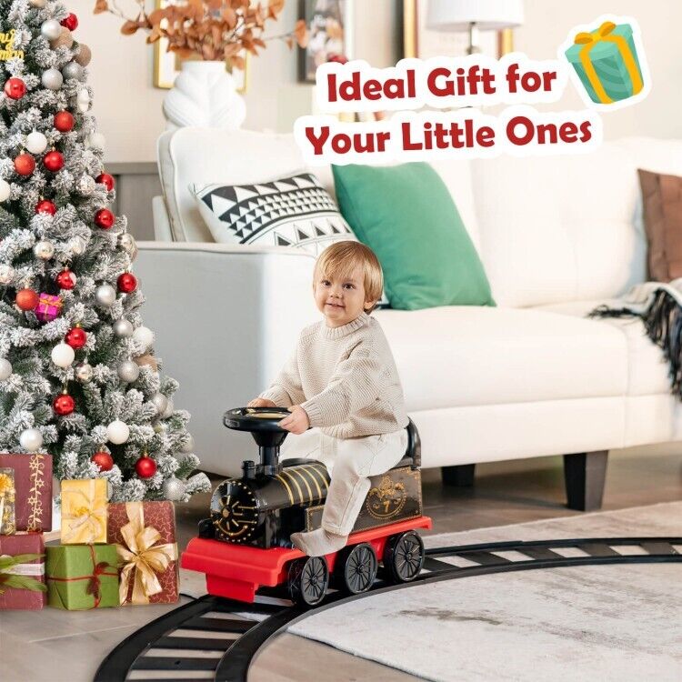 6V Electric Kids Ride On Train with Track & 6 Wheels - Black