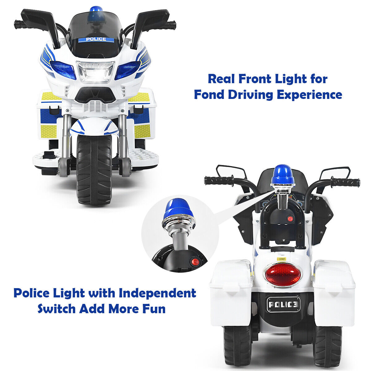 6V Kids Police Motorcycle Trike with Flashing Siren & Headlight - 3-Wheel Fun for Little Officers!