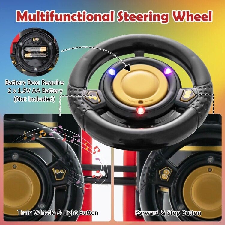 6V Ride On Train Electric Toy Car with Track, Lights, Music, and Storage for Toddlers - Black