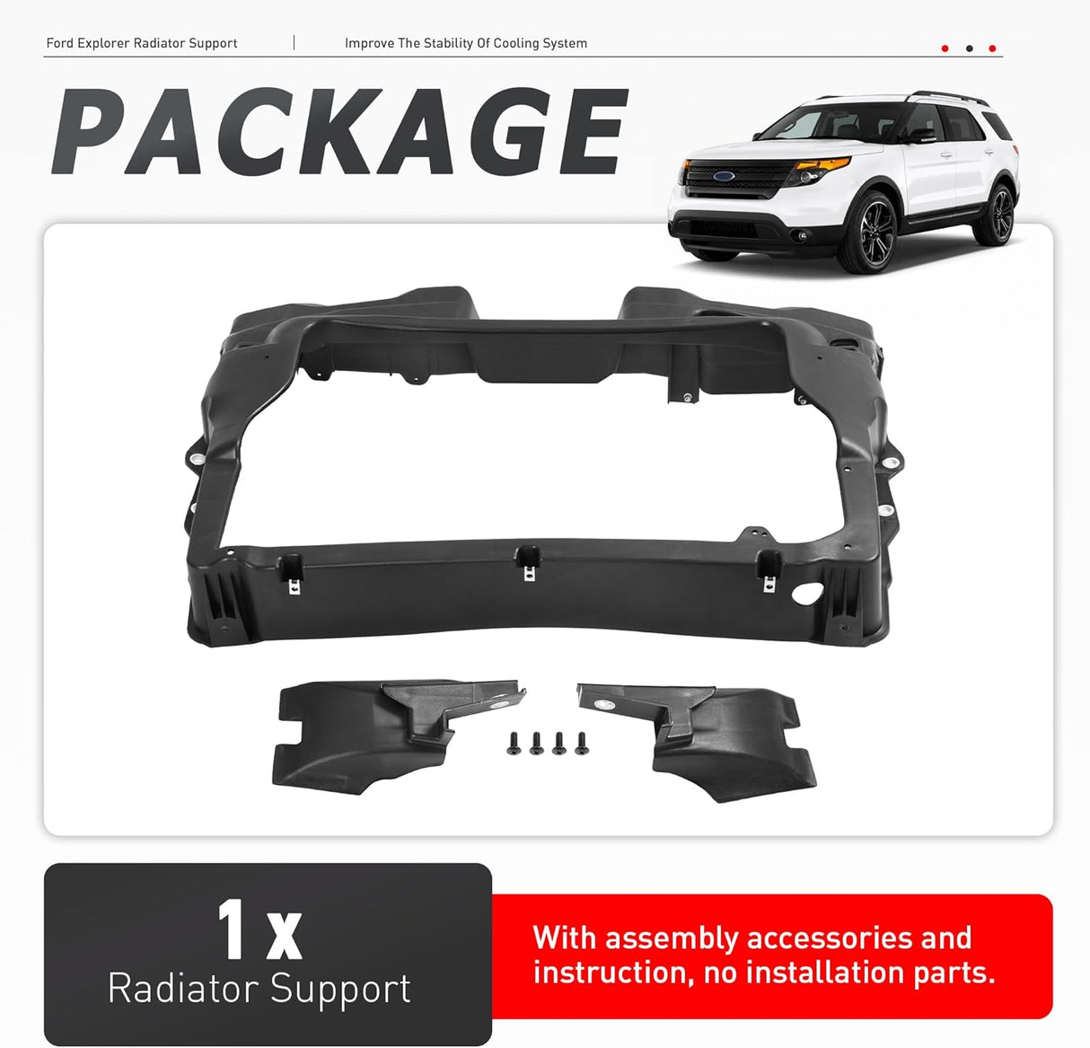 Radiator Support Black Compatible with 2011-2015 Ford Explorer