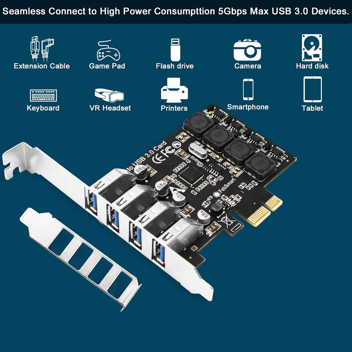 FebSmart PCIe 4-Port SuperSpeed USB 3.0 Expansion Card (FS-U4L-Pro) Black FebSmart