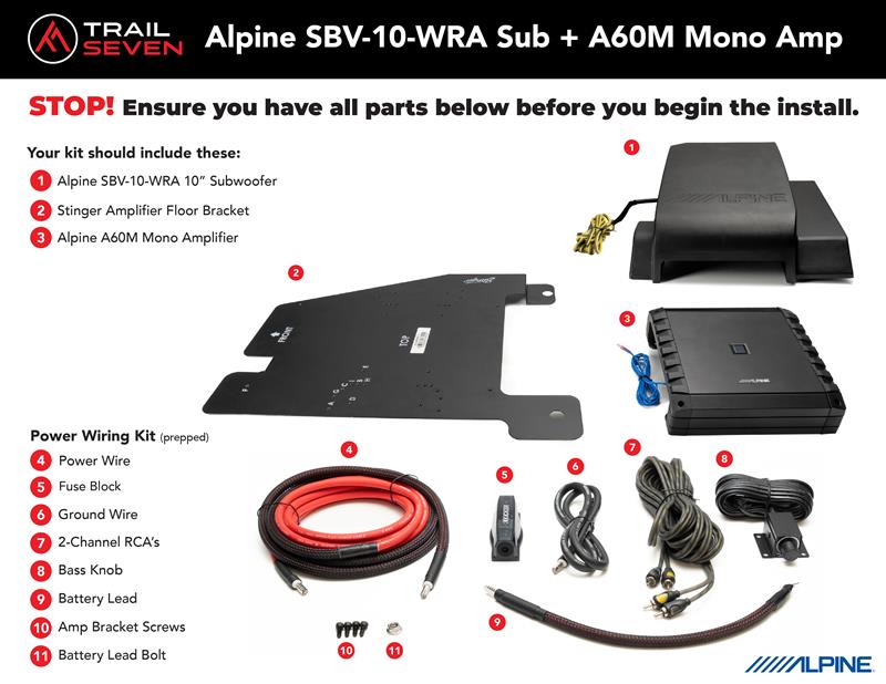 Alpine Mono Plug & Play Amp & SBV-10-WRA Sub Bundle I '07- '18 JK Wrangler