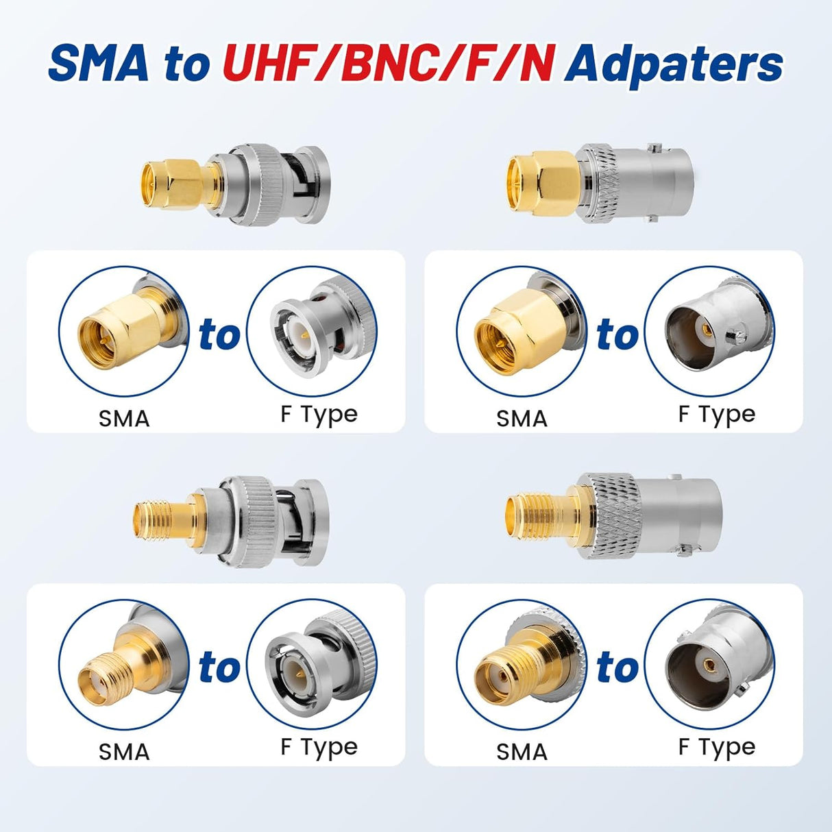 ALL SMA to BNC Adapter's 50 Ohm Gold Plated Brass Anina