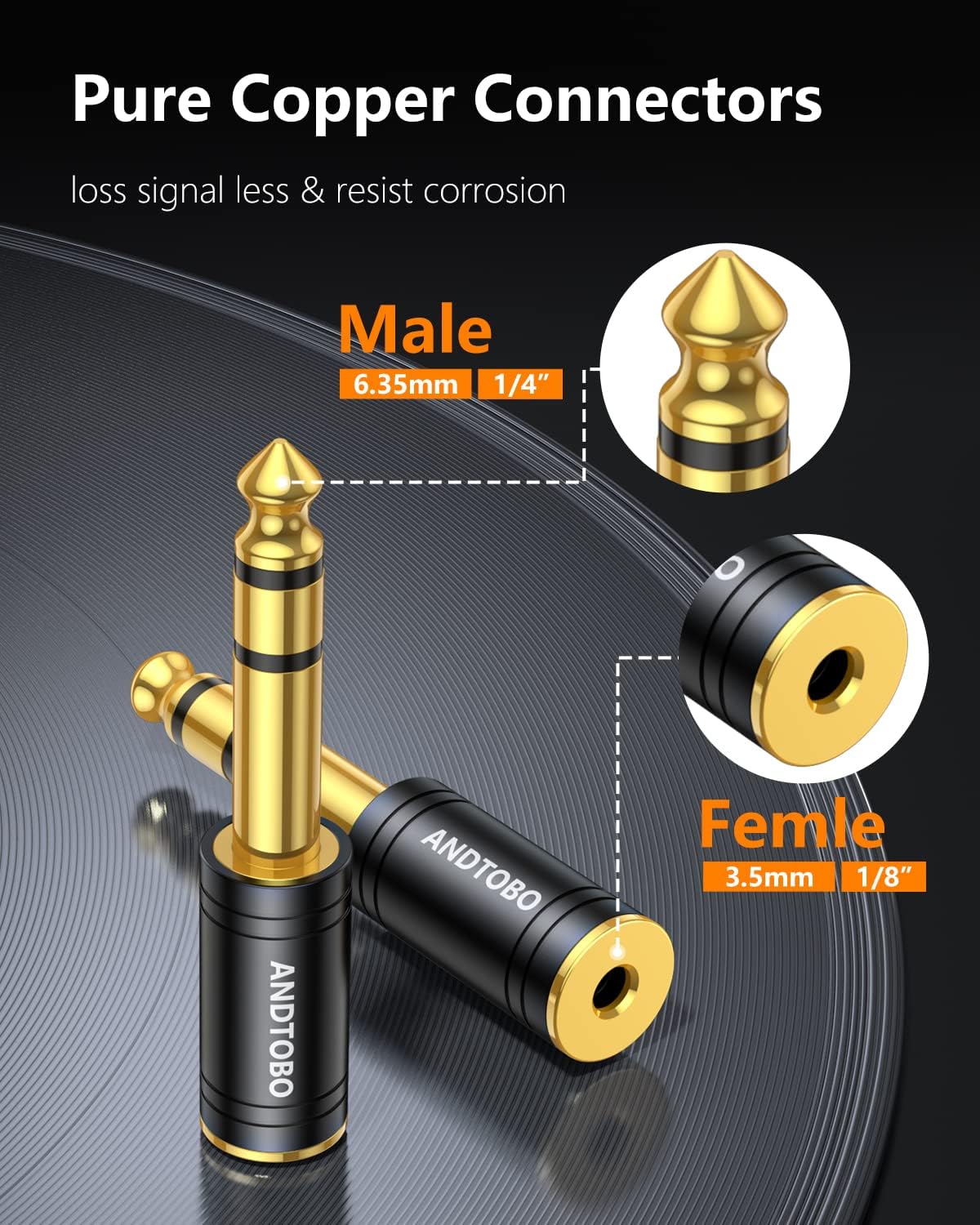 1/4 in (6.35mm) Male to 1/8 in (3.5mm) Female Stereo Audio Adapter ANDTOBO