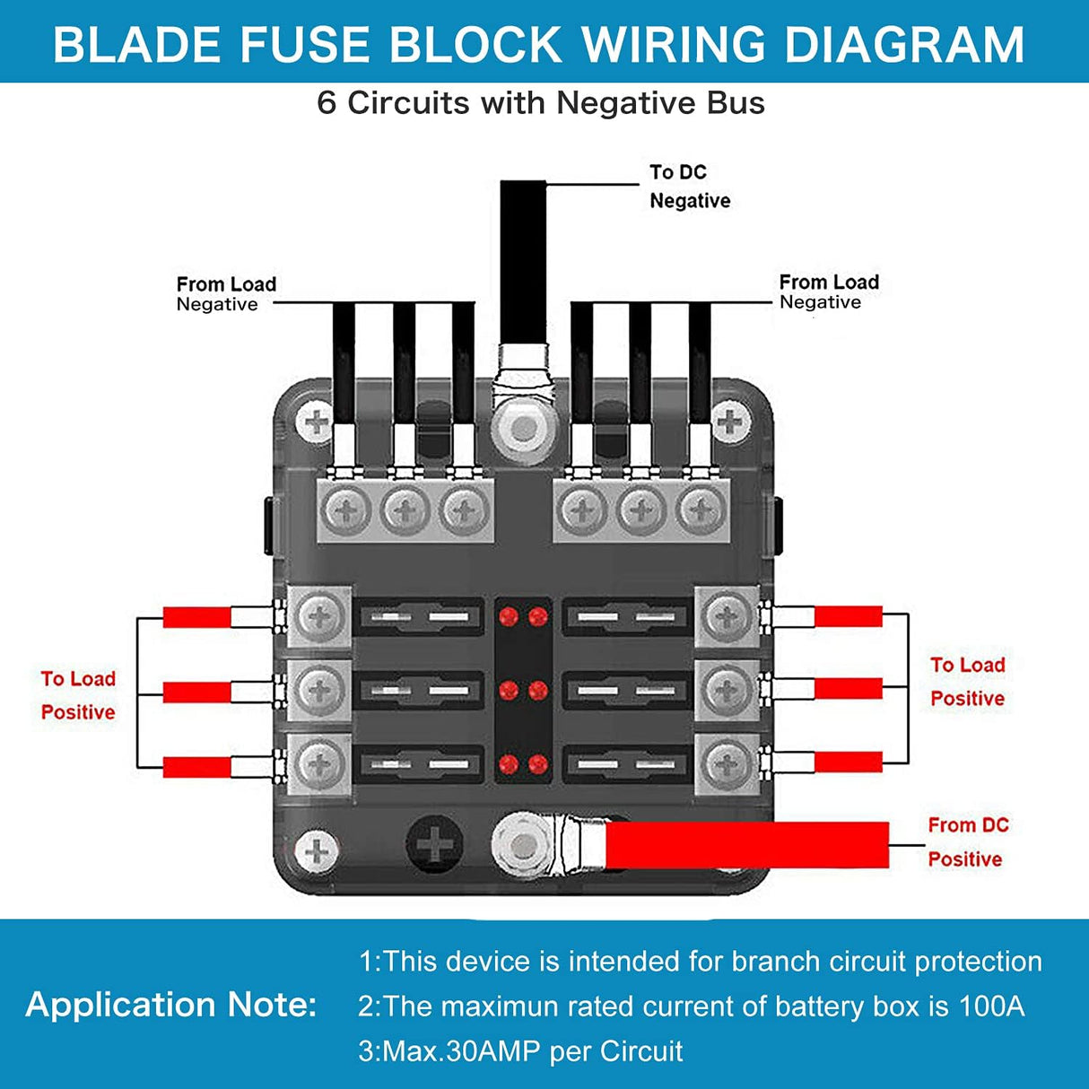 6 Way 12V Blade Fuse Block with LED Indicator & Cover TekShack