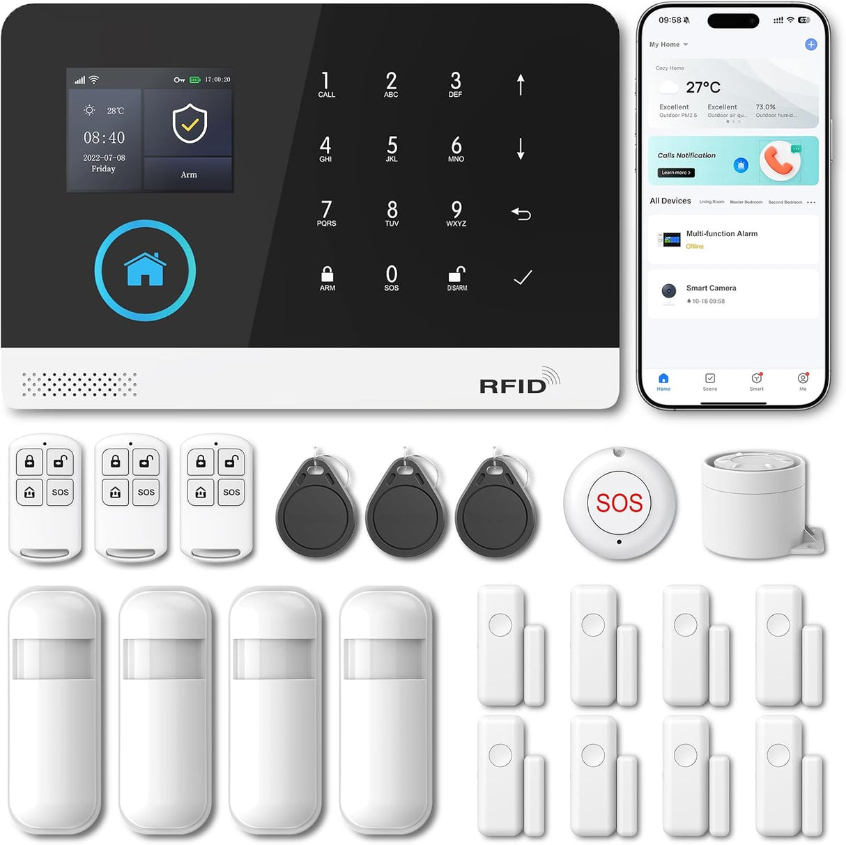 Home Security Alarm System – WiFi/GSM, Alexa Compatible, No Monthly Fees RFID